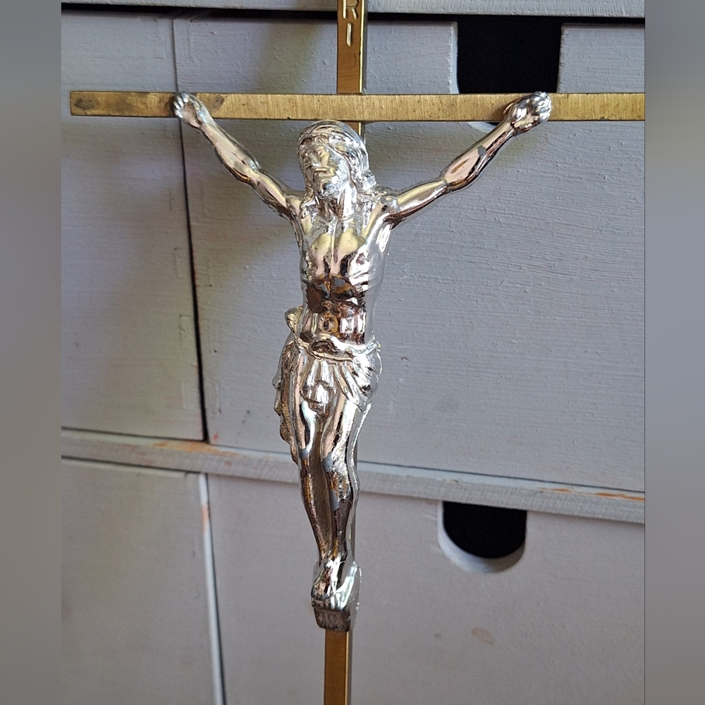 Brass crucifix and aluminum Jesus
